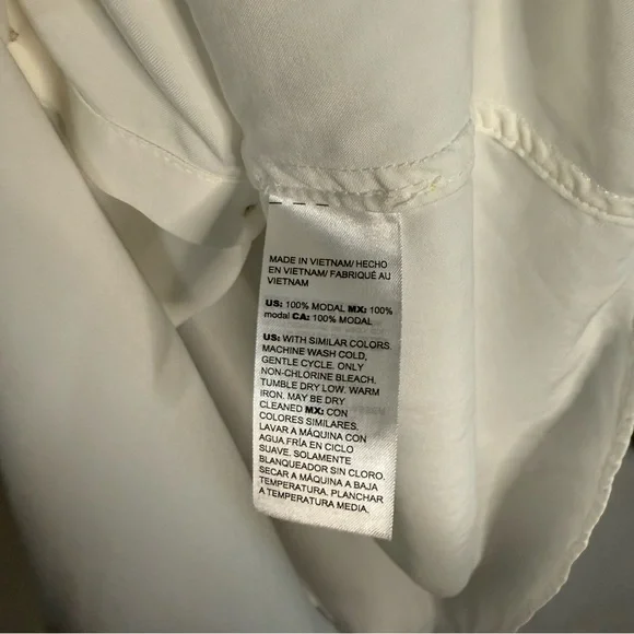 Chico's 3 Sandwash Satin Shirt XL Ivory White Long Sleeve Top Button Front Modal - Picture 4 of 9